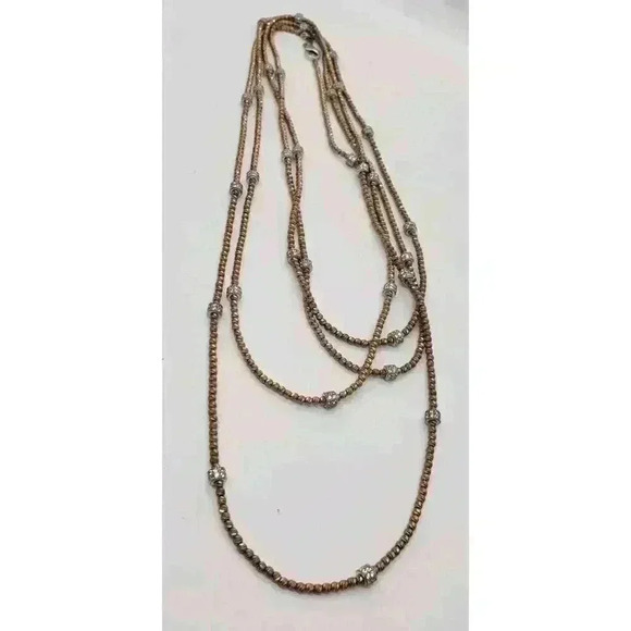 Lisa Robertson 18k Gold On 925 Sterling Silver Necklace Rhinestone Beads Long - Picture 9 of 15